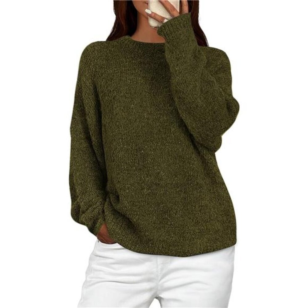 Fuzzy Crew Neck Sweater for Women Long Sleeve